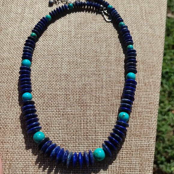 Jay King DTR mine finds Lapis disc and Turquoise necklace 925 Sterling Silver - Picture 4 of 6